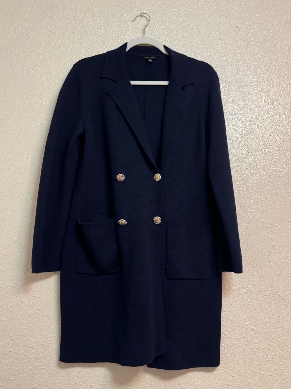 Talbots Double Breast Navy Blue Duster Cardigan